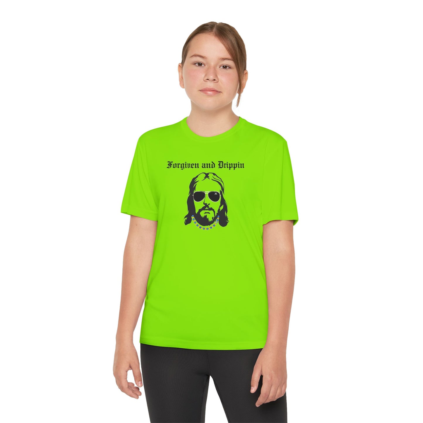 Forgiven and Drippin Jesus Youth Moisture Wicking tee