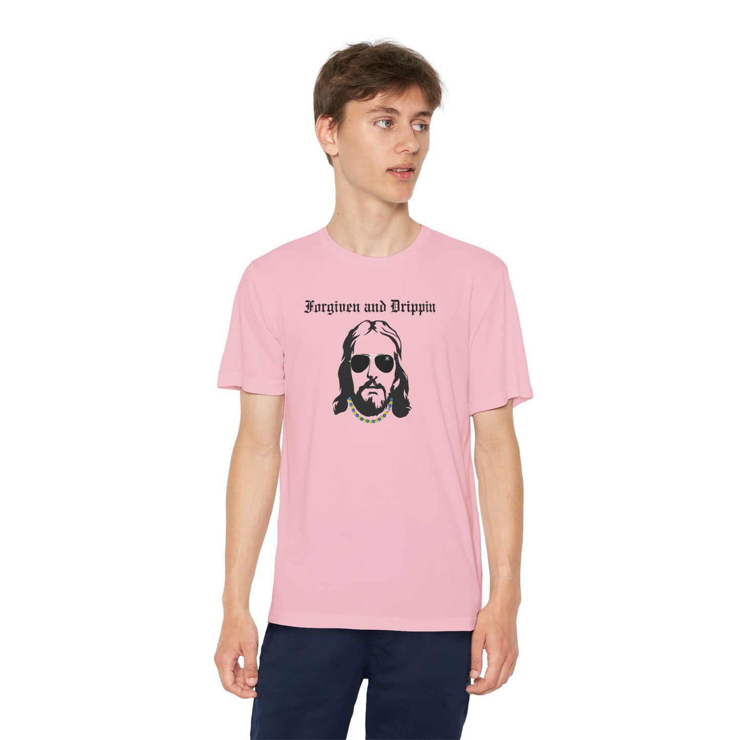 Forgiven and Drippin Jesus Youth Moisture Wicking tee