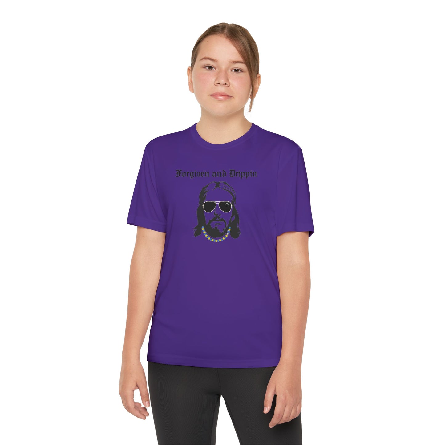 Forgiven and Drippin Jesus Youth Moisture Wicking tee