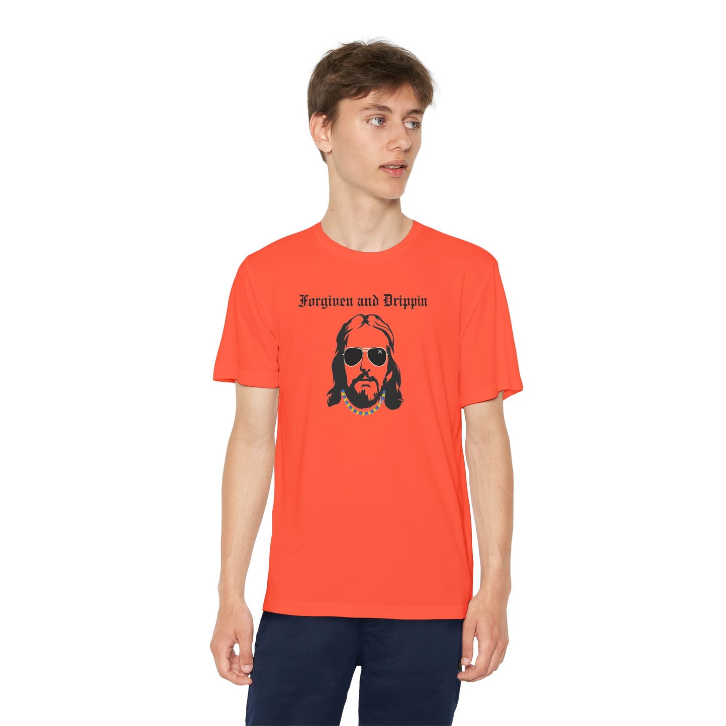 Forgiven and Drippin Jesus Youth Moisture Wicking tee