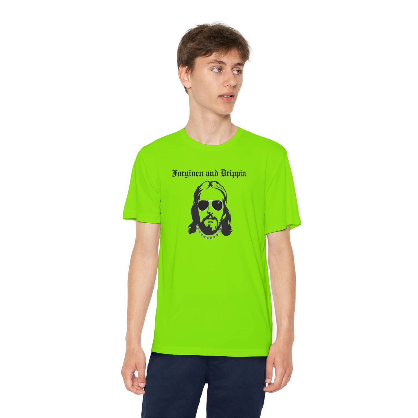 Forgiven and Drippin Jesus Youth Moisture Wicking tee