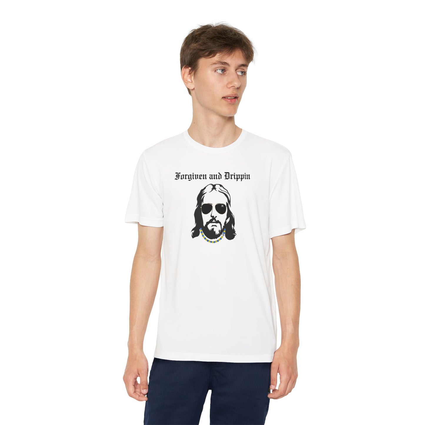 Forgiven and Drippin Jesus Youth Moisture Wicking tee