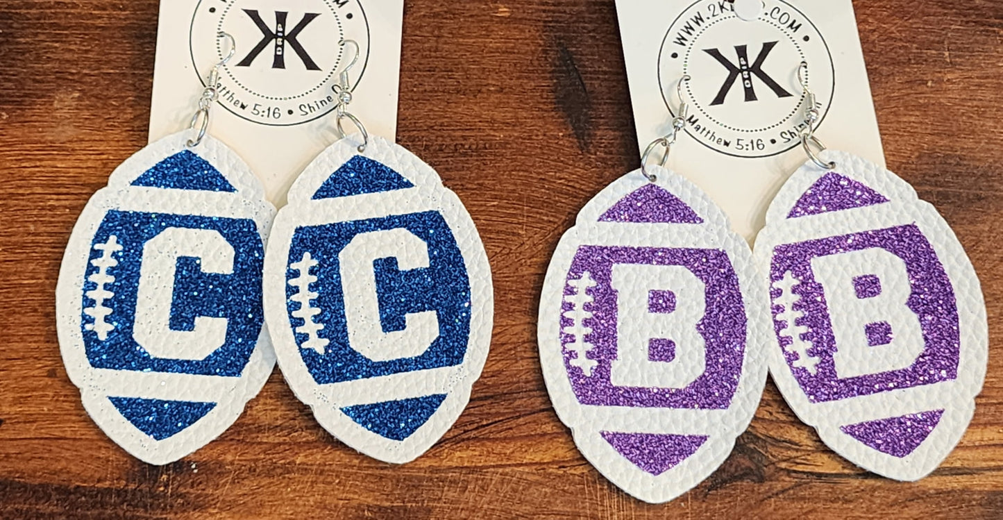 Glitter Football Initial Earrings