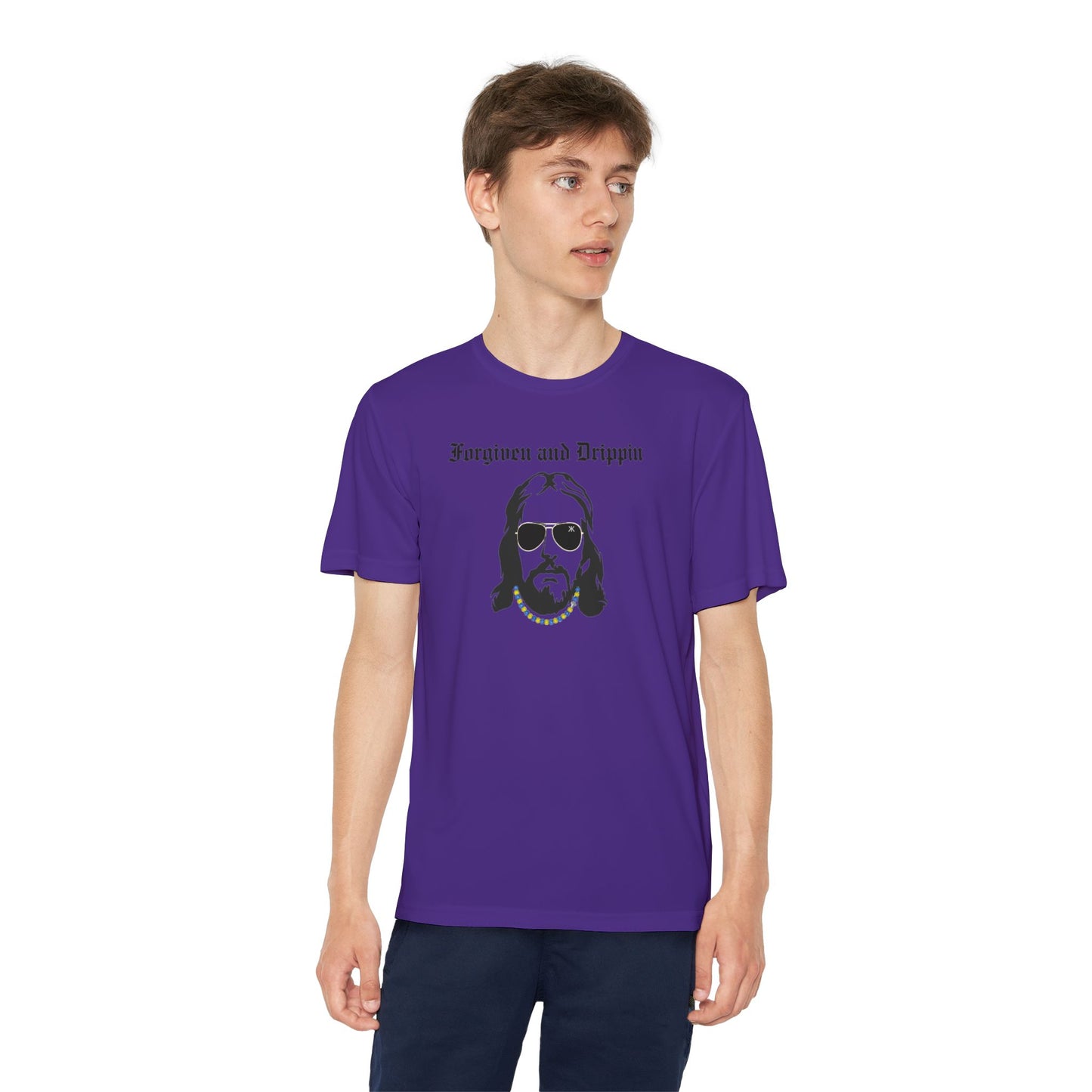 Forgiven and Drippin Jesus Youth Moisture Wicking tee