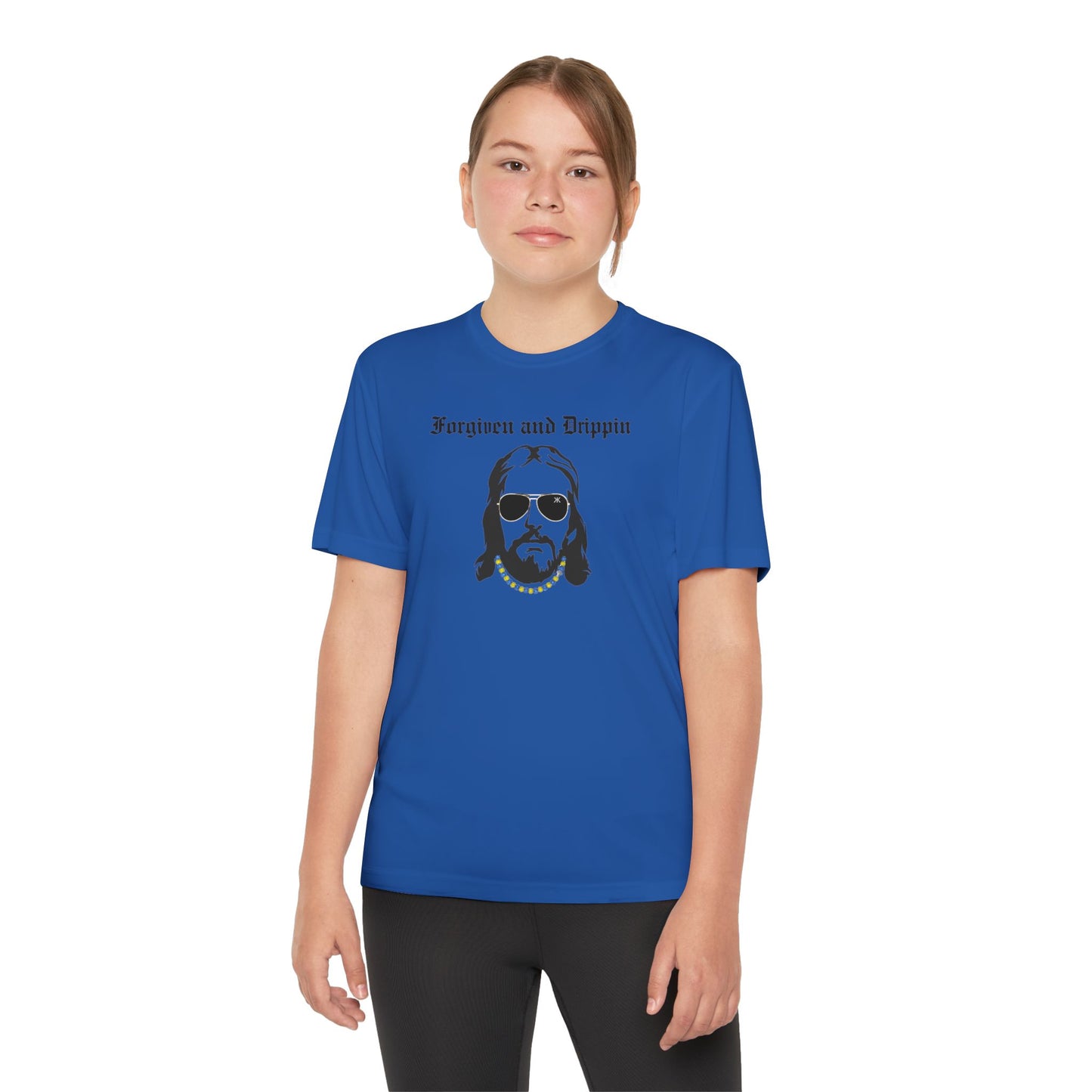 Forgiven and Drippin Jesus Youth Moisture Wicking tee