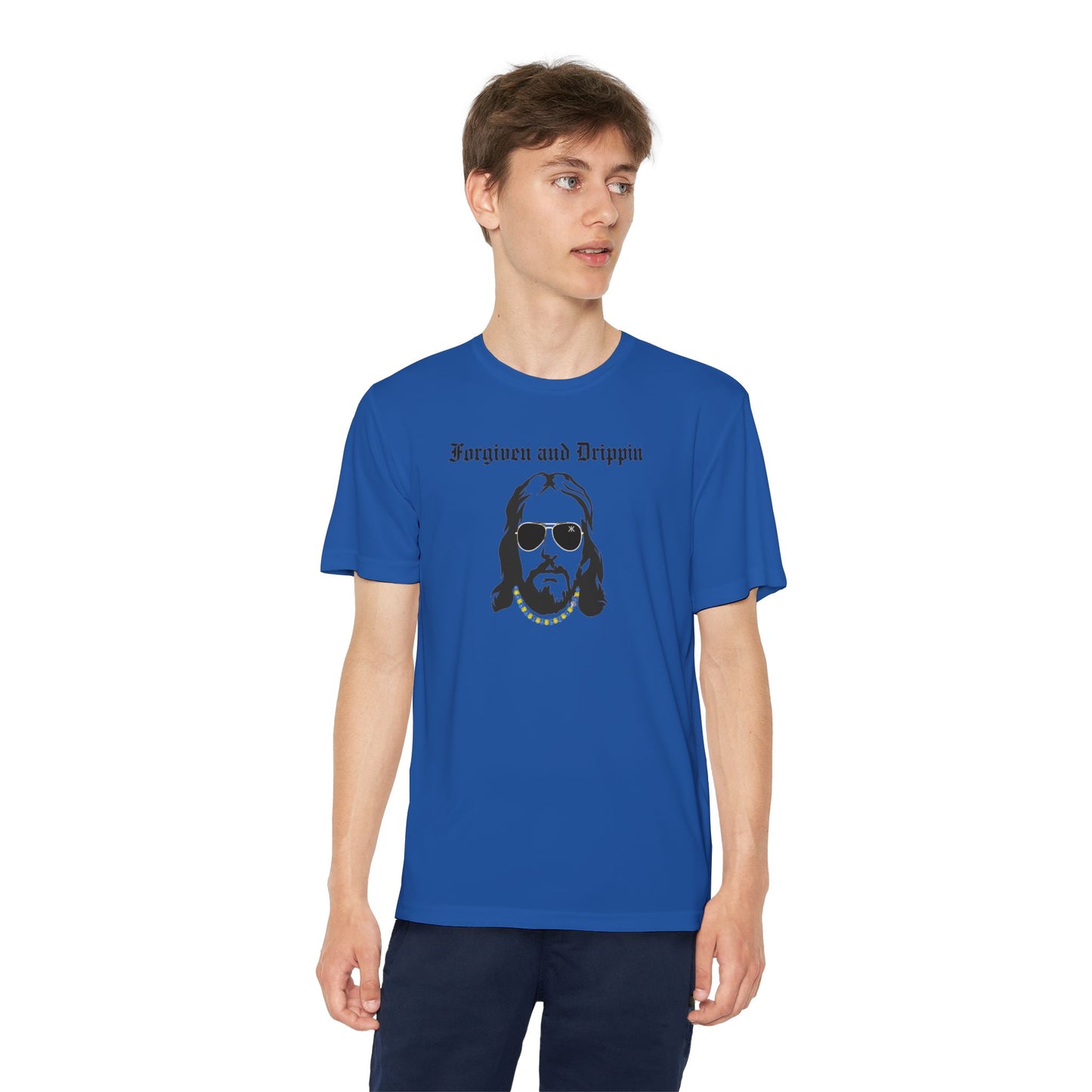 Forgiven and Drippin Jesus Youth Moisture Wicking tee