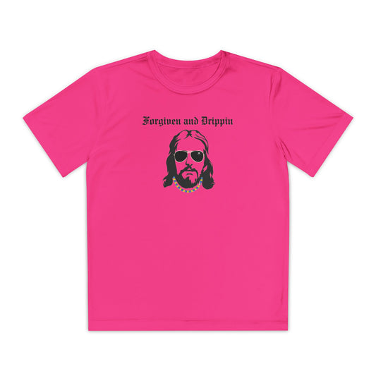 Forgiven and Drippin Jesus Youth Moisture Wicking tee