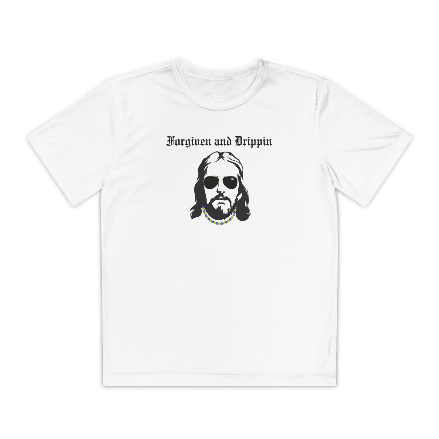 Forgiven and Drippin Jesus Youth Moisture Wicking tee