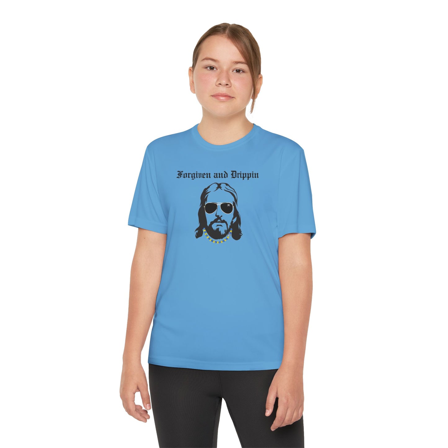 Forgiven and Drippin Jesus Youth Moisture Wicking tee