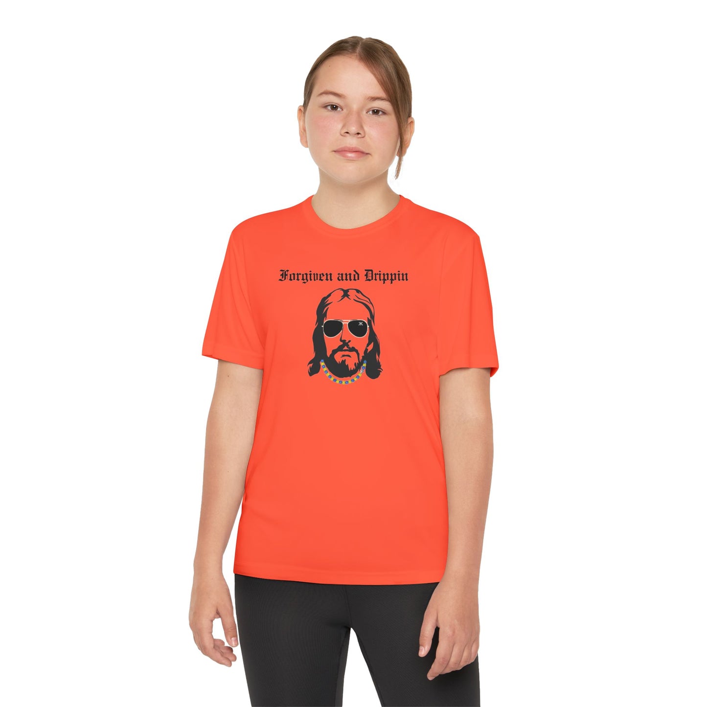 Forgiven and Drippin Jesus Youth Moisture Wicking tee
