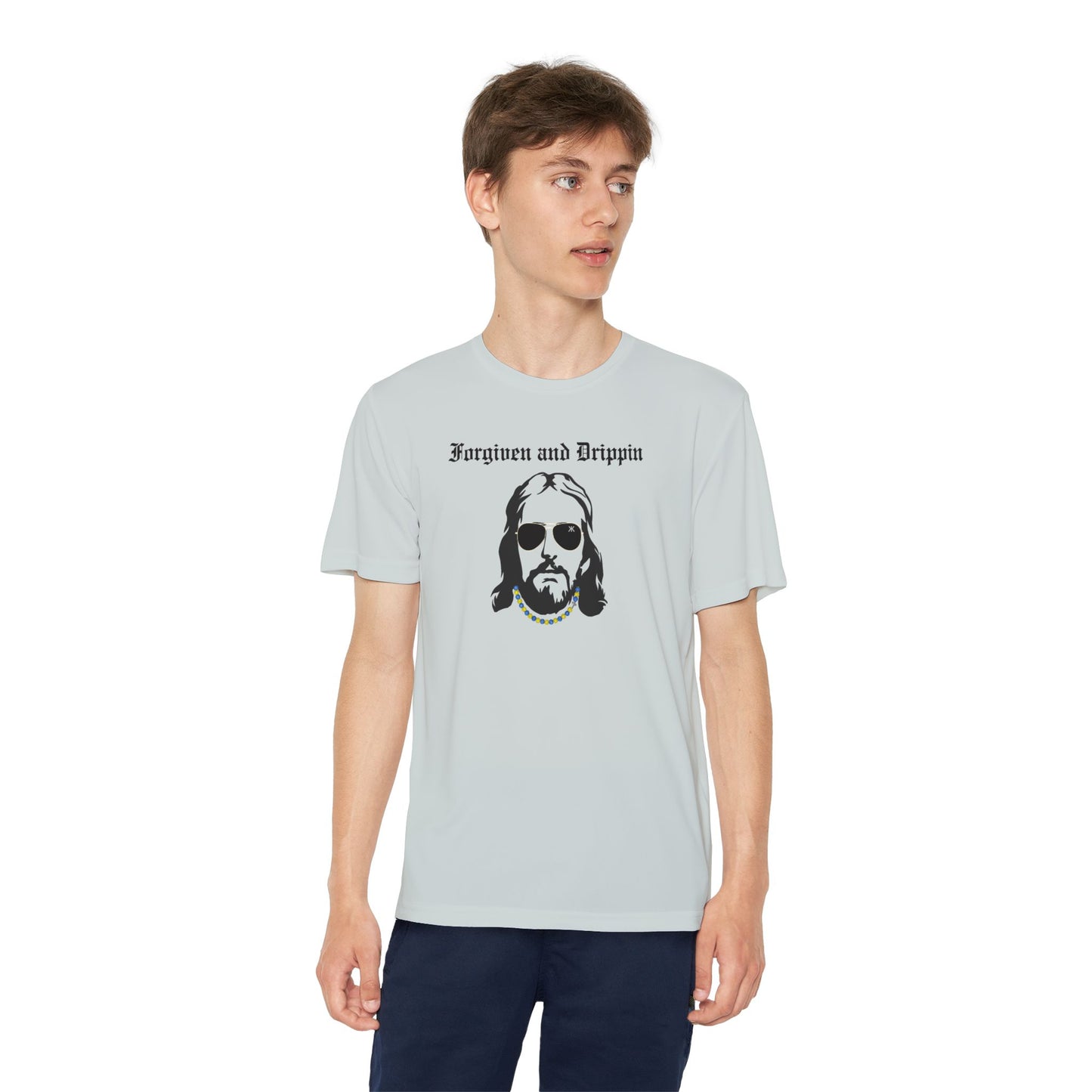 Forgiven and Drippin Jesus Youth Moisture Wicking tee