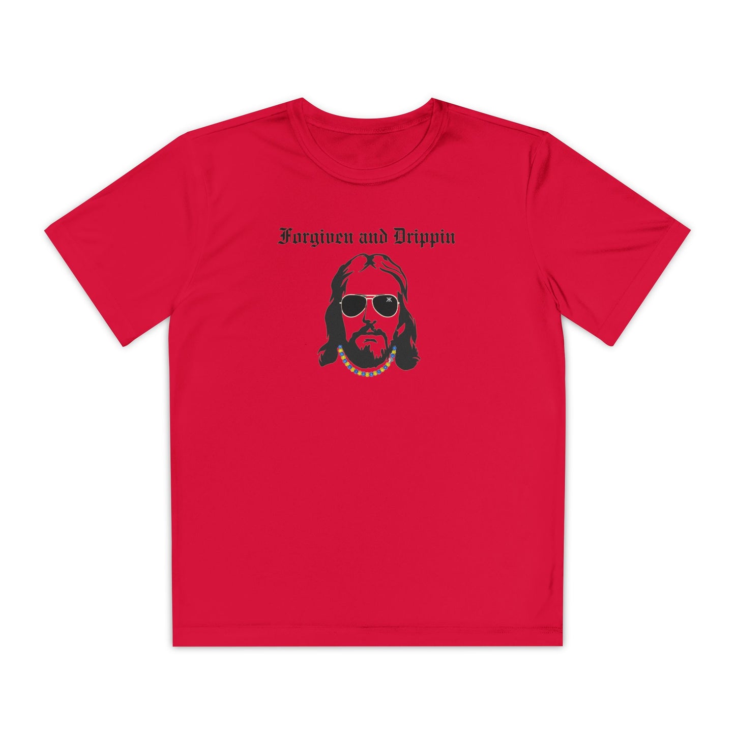 Forgiven and Drippin Jesus Youth Moisture Wicking tee