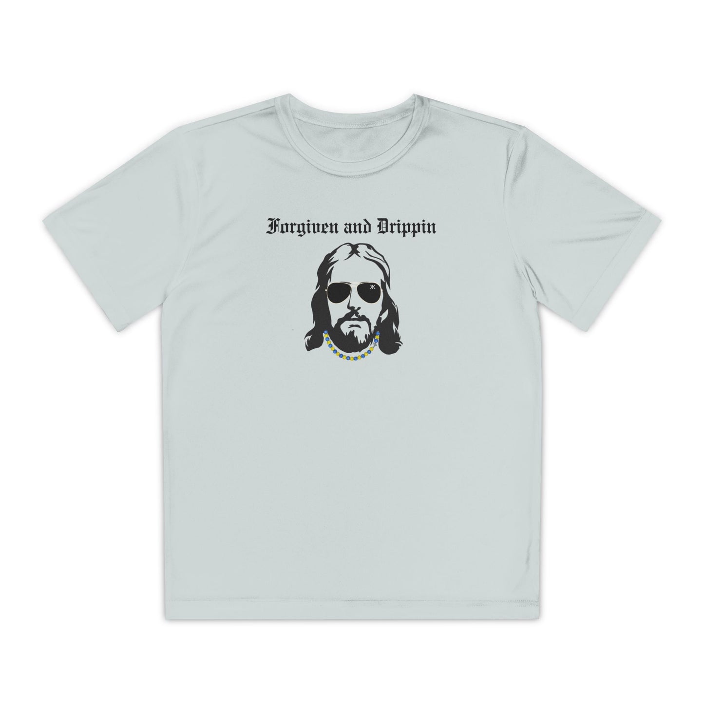 Forgiven and Drippin Jesus Youth Moisture Wicking tee